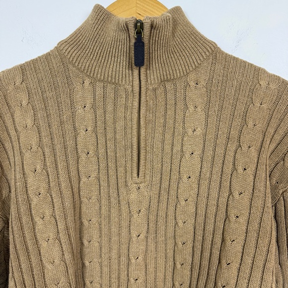 Eddie Bauer Cable Knit Quarter Zip Sweater Tan Cotton Pullover Size Large - Picture 3 of 7